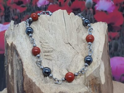 #973 - bracelet jaspe rouge et hématite