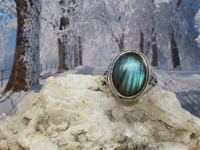 #1022-2 - bague argent "ETHNIQUE" et labradorite