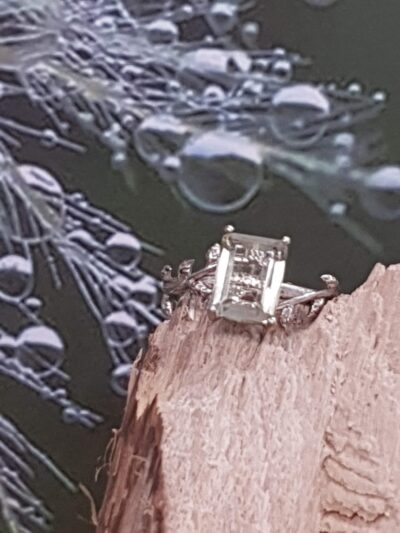 #891 - bague argent 925 & améthyste verte "ART NOUVEAU"