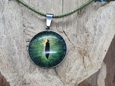 #1047-2 - pendentif œil vert/doré 20 mm
