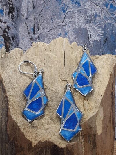 #1039 - boucles d'oreilles géométriques "VITRAIL", en camaïeu de bleus