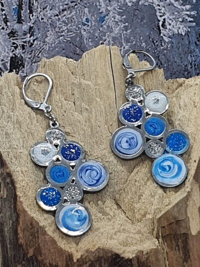 #1040 - boucles d'oreilles "GRAPPE" en camaïeu de bleus