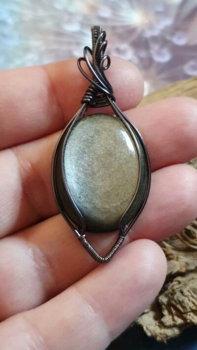 #1061 - pendentif obsidienne argentée – Image 2
