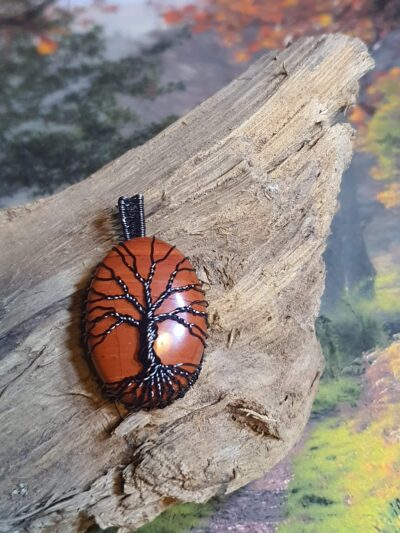 #1071 - pendentif arbre de vie gun metal sur jaspe rouge – Image 4