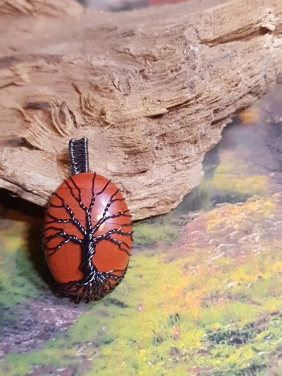 #1071 - pendentif arbre de vie gun metal sur jaspe rouge – Image 3