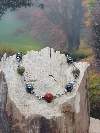 #1088 - bracelet jaspe rouge, hématite et unakite