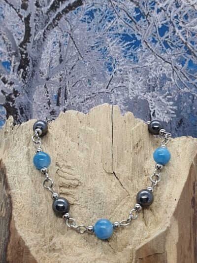 #1091 - bracelet perles calcédoine bleue et hématite 6 mm – Image 3