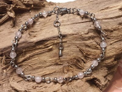 #1100 -bracelet quartz rose 4 mm et inox