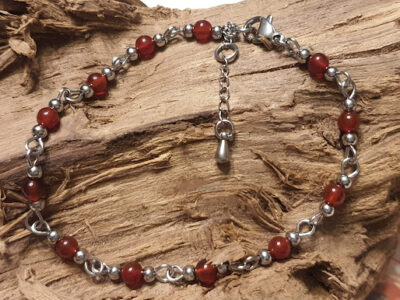 #1098 -bracelet agate rouge 4 mm et inox