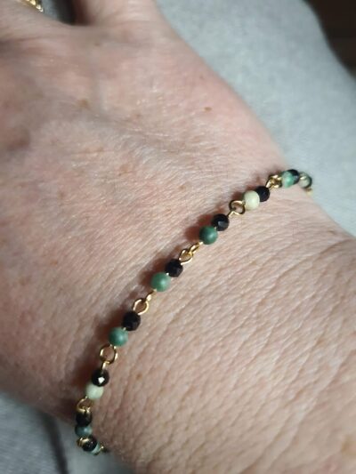 #1103 - bracelet fin jade vert et spinelle noire 3 mm et inox – Image 5