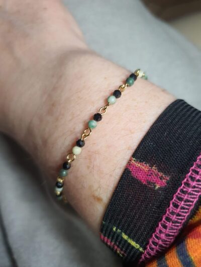 #1103 - bracelet fin jade vert et spinelle noire 3 mm et inox – Image 4