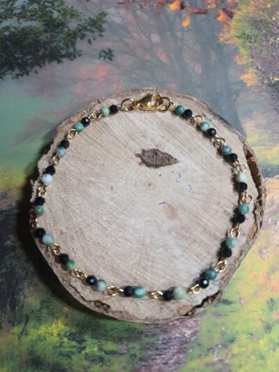 #1103 - bracelet fin jade vert et spinelle noire 3 mm et inox – Image 3