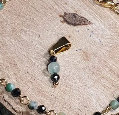 #1103 - bracelet fin jade vert et spinelle noire 3 mm et inox – Image 2