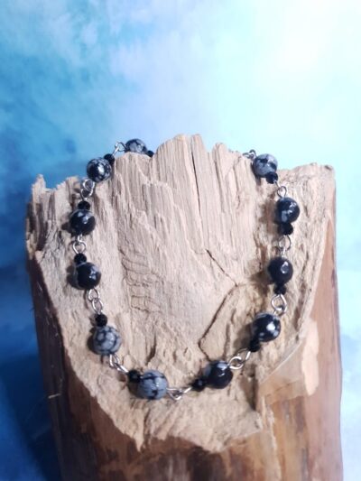 #1105 - bracelet obsidienne flocon de neige et spinelle noire