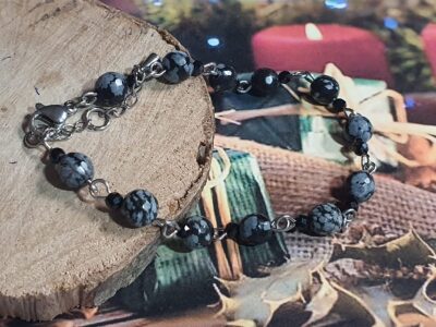 #1105 - bracelet obsidienne flocon de neige et spinelle noire – Image 2