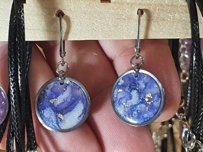 #1107-1 - boucles d'oreilles DISQUES moyens bleus