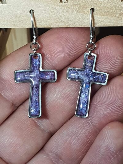 #1119-2 - boucles d'oreilles Croix parme