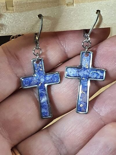 #1119-1- boucles d'oreilles Croix bleues