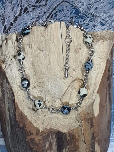 #1128 - bracelet jaspe dalmatien et obsidienne flocon de neige – Image 3