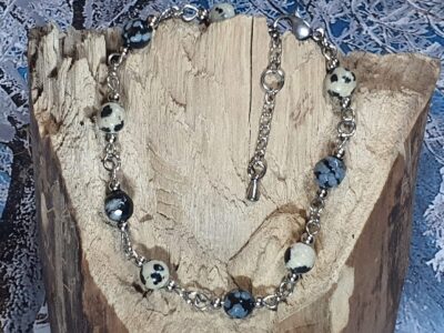 #1128 - bracelet jaspe dalmatien et obsidienne flocon de neige – Image 2