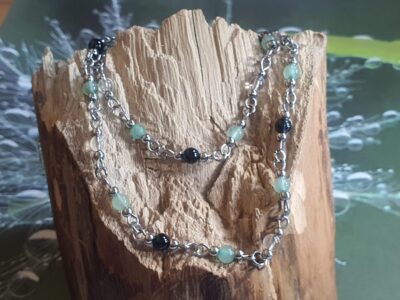 #1126 - Collier ras de cou aventurine verte, cristal de roche et obsidienne arc en ciel – Image 3