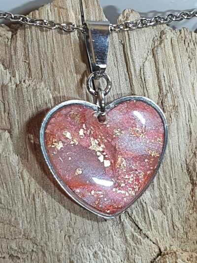 pendentif argile polymère cœur rose
