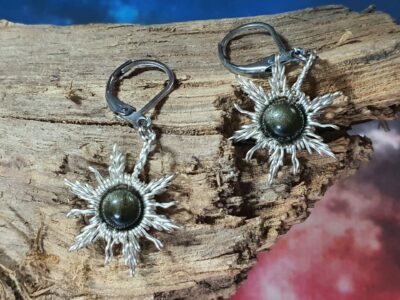 #1144 - boucles d'oreilles SOLEIL obsidienne dorée – Image 2