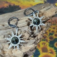#1144 - boucles d'oreilles SOLEIL obsidienne dorée