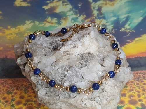 bracelet inox doré et lapis-lazuli 4 mm