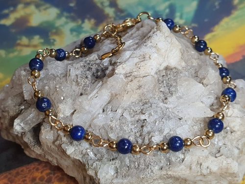 bracelet inox doré et perles lapis-lazuli 4 mm
