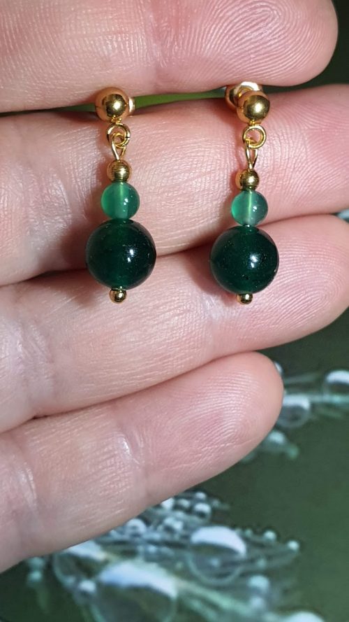 boucles d'oreilles en jade vert et inox doré