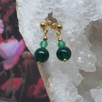boucles d'oreilles perles de jade vert acier inoxydable doré