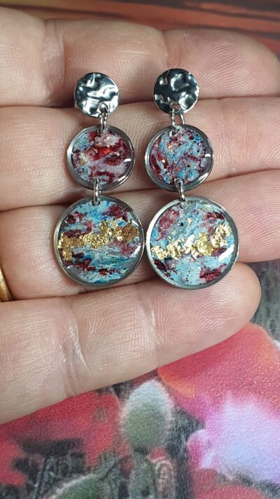 #1203-2 - boucles d'oreilles Métamorphose "Eclats d'or bleu et rouge" – Image 3