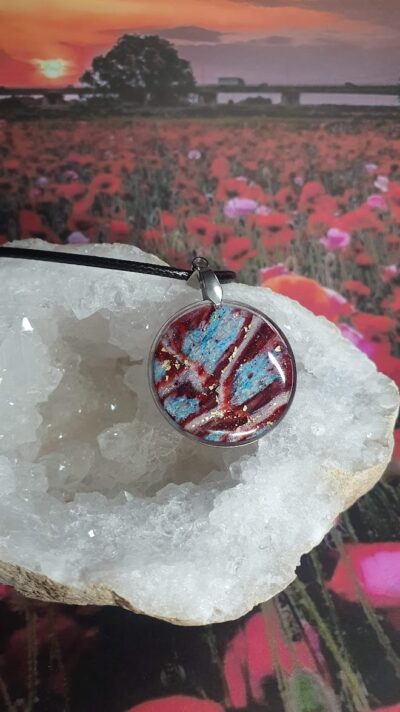 #1201-2 - pendentif "cellules" bleu, blanc et rouge – Image 4
