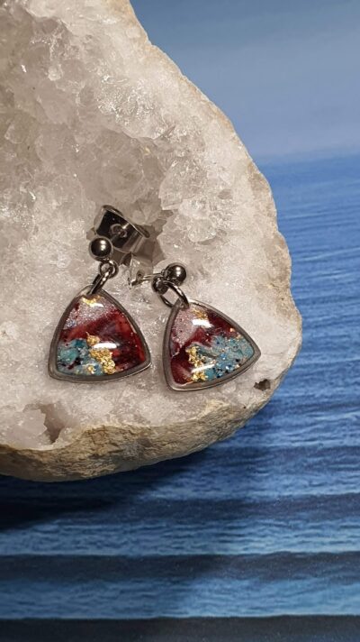 #1202 - boucles d'oreilles Métamorphose triangle bleu/rouge/or – Image 4