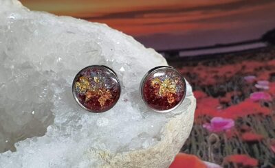 puces d'oreilles acier inoxydable Métamorphose argile rouge or et argent