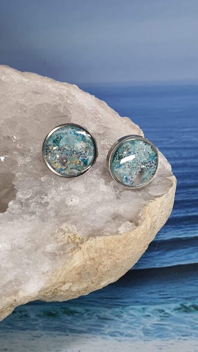 #1200-1 - puces d'oreilles Métamorphose bleues et paillettes argentées – Image 4