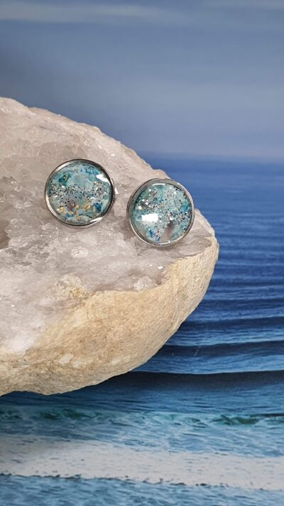 #1200-1 - puces d'oreilles Métamorphose bleues et paillettes argentées – Image 2
