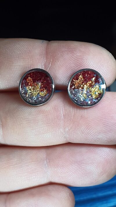 #1200-2 - puces d'oreilles Métamorphose rouge, or et argent – Image 3
