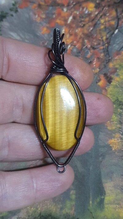 #1233 - Pendentif œil de tigre couleur miel – Image 3