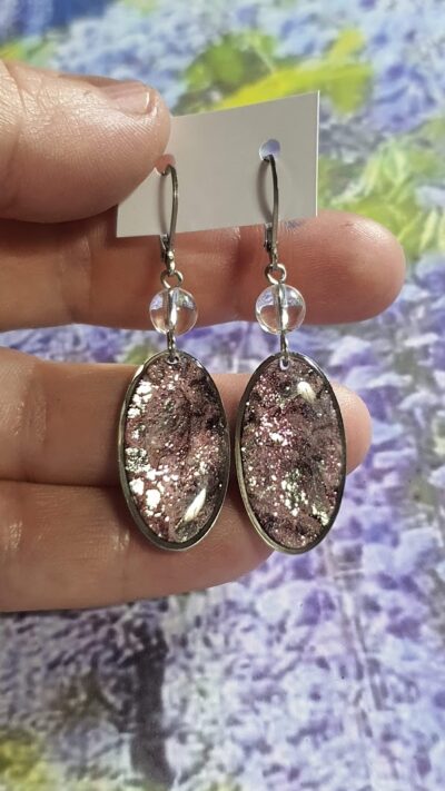 #1247 - boucles d'oreilles ovales Métamorphose tourbillon céleste et cristal de roche – Image 2