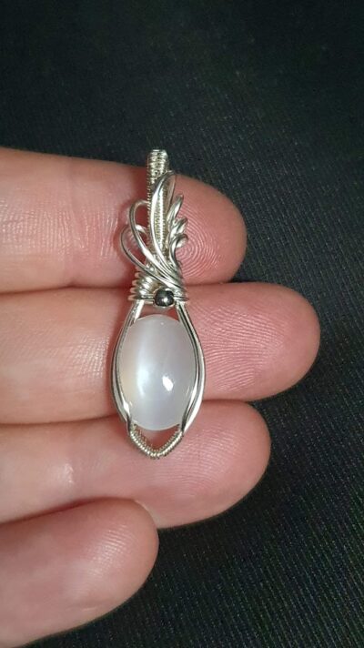 pendentif pierre de lune blanche adulaire wire wrapping argenté mariage