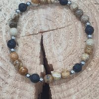 Bracelet "Harmonie de la Terre" en jaspe paysage, pierre de lave et inox