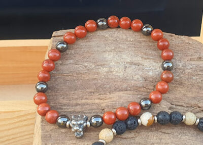 bracelet tigre énergétique jaspe rouge et hématite 6 mm