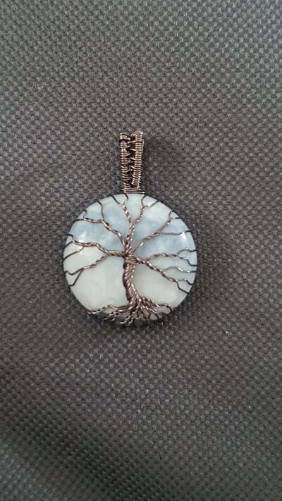 #1344 - Pendentif Opale bleue arbre de vie gun metal – Image 2