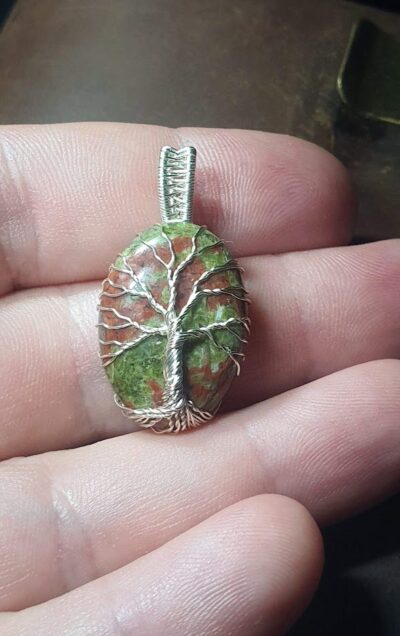 pendentif unakite arbre de vie argenté wire wrapping