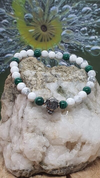 Bracelet femme pour parure Elle & Lui malachite et howlite