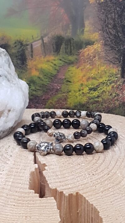 #1379 - bracelet femme pour parure Elle & Lui corail fossile et obsidienne dorée – Image 2