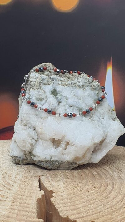 bracelet hématite et jaspe rouge facetté avec acier inoxydable