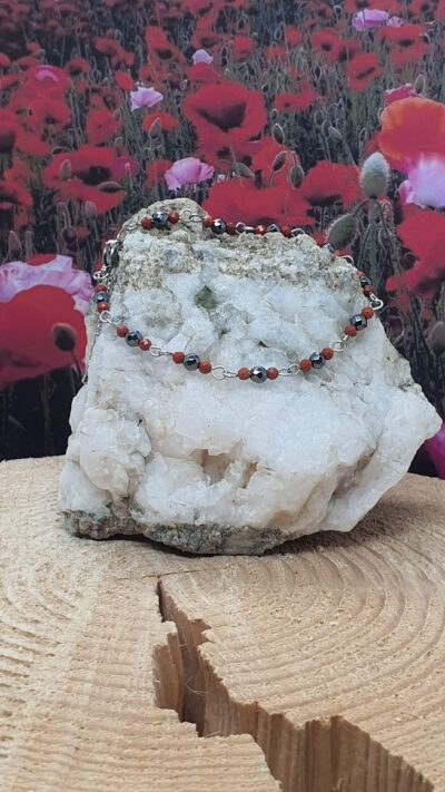 bracelet hématite et jaspe rouge facetté avec acier inoxydable